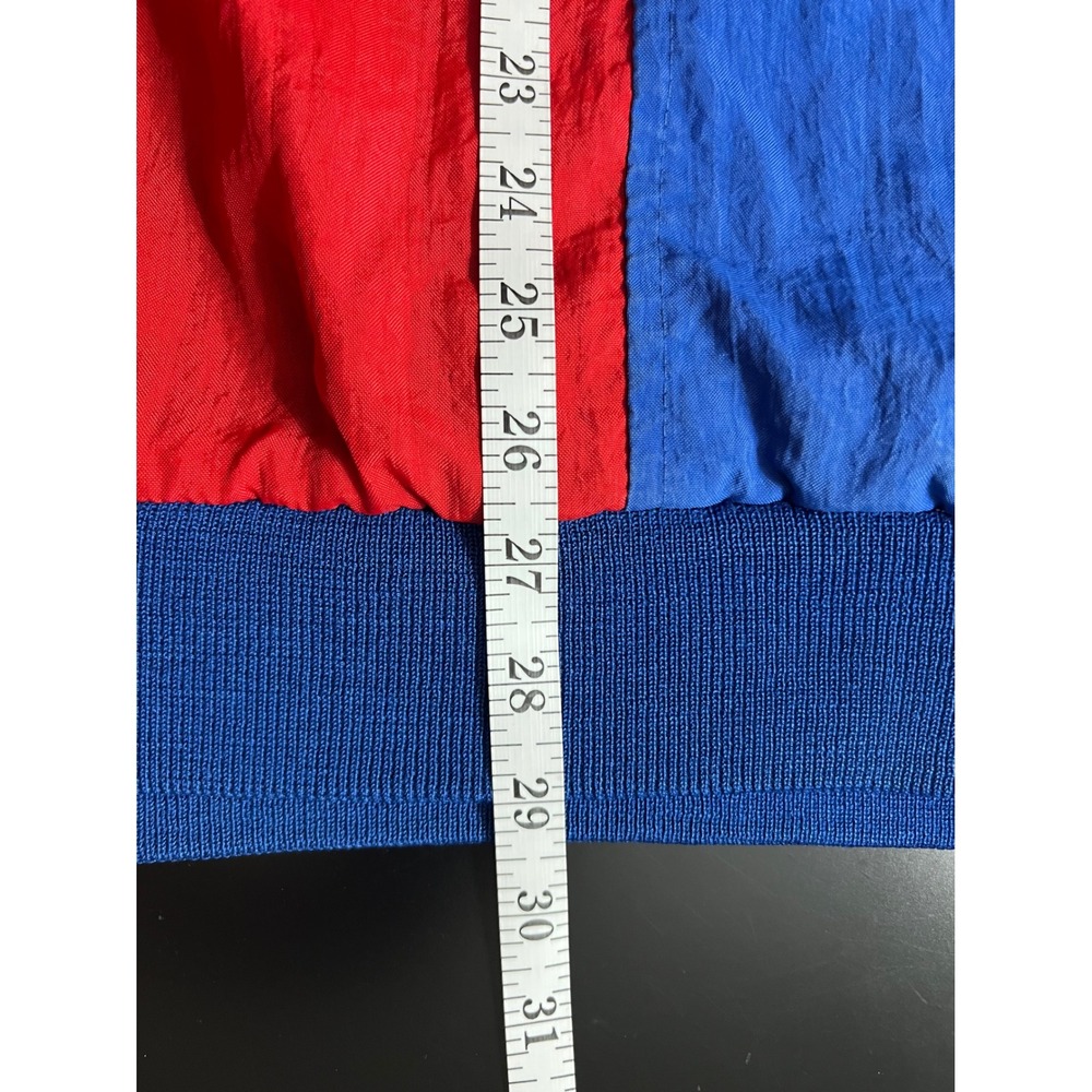 Vintage 1980s Adidas Colorblock Windbreaker Hooded Pullover Blue Red Yellow XL - Picture 6 of 8